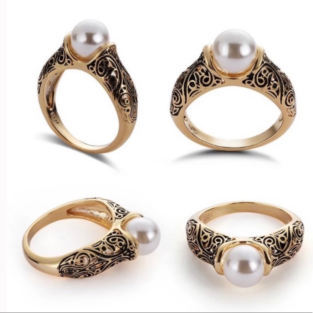 **New 925 Sterling Silver Yellow Gold Pearl Ring - Picture 6 of 7